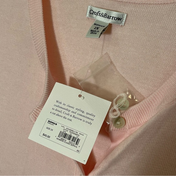 CROFT & BARROW Pink Cardigan Button Down Long Sleeve Top Sweater Plus Sz 2X NEW - Picture 2 of 8